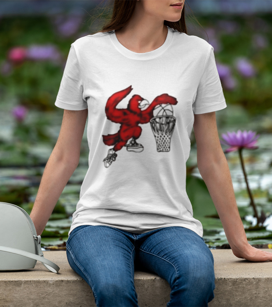 Red Cardinal Bird Dunking Basketball T-Shirt