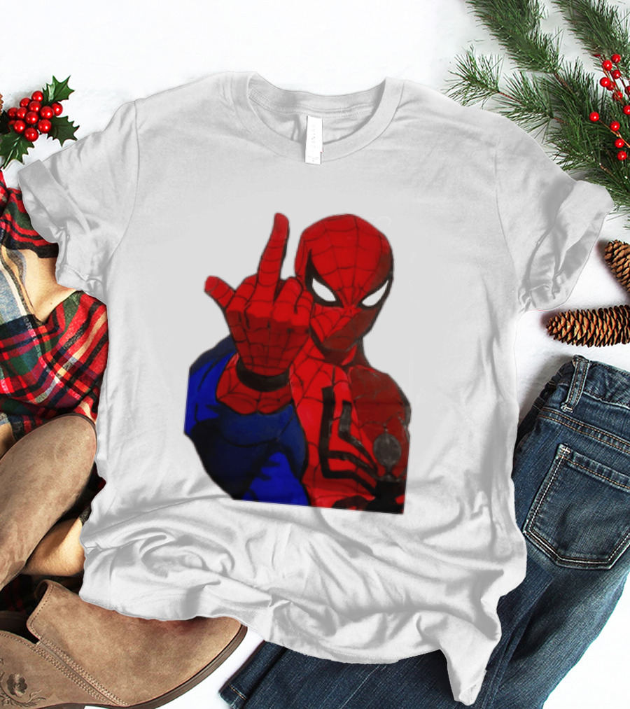 Spider Man Middle Finger Gesture Iconic Superhero Attitude T-Shirt