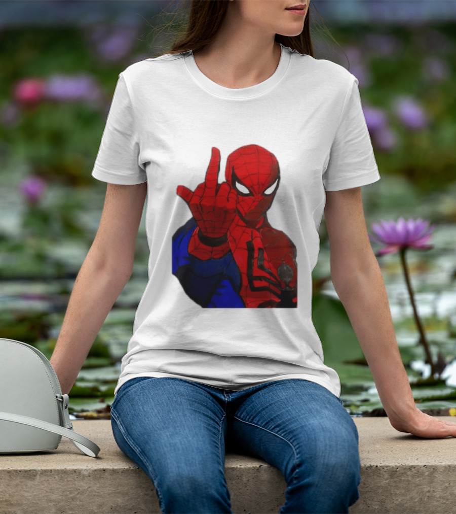 Spider Man Middle Finger Gesture Iconic Superhero Attitude T-Shirt