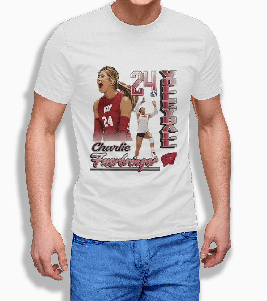 Wisconsin Badgers Charlie Fuerbringer Volleyball Number 24 T-Shirt