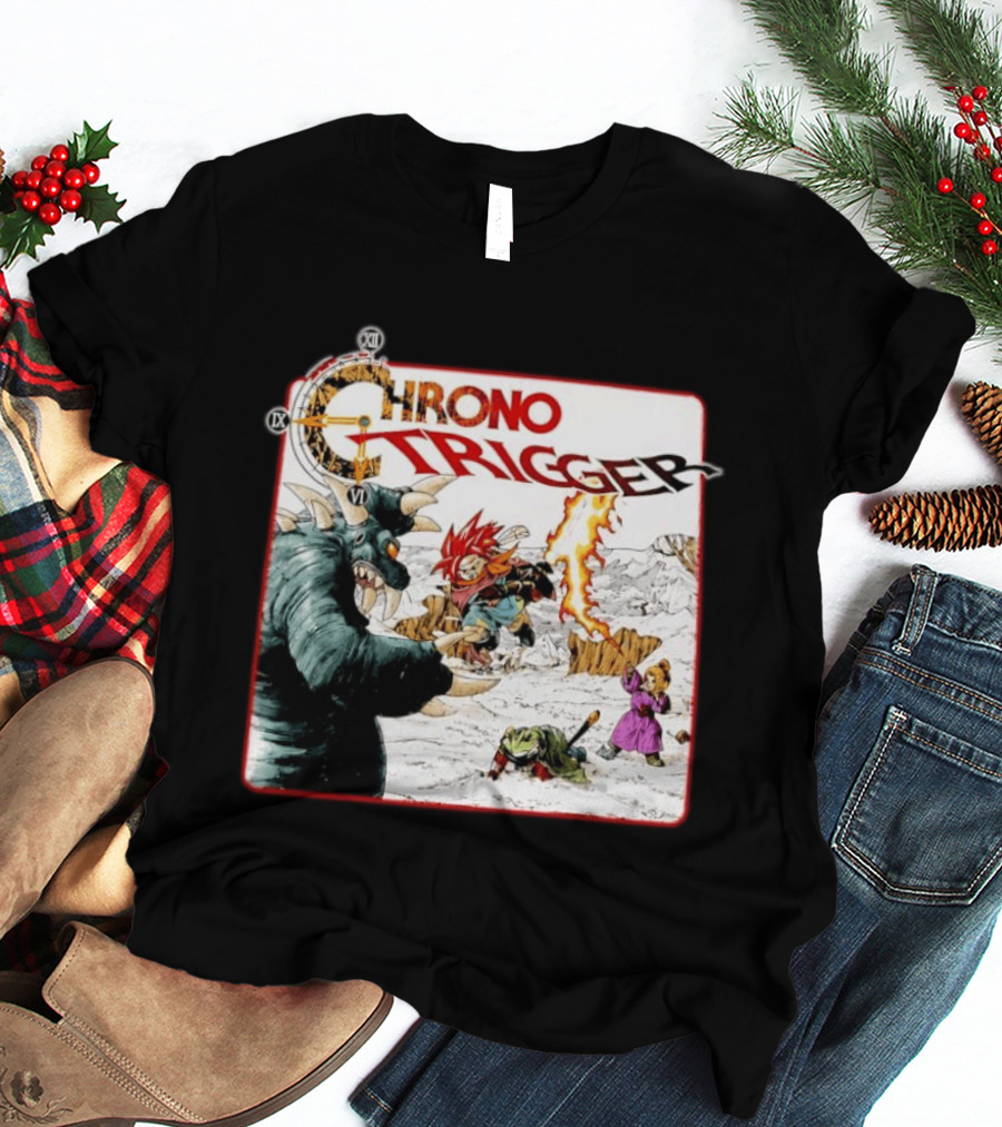 Chrono Trigger Iconic Gaming Adventure Characters And Battle Scene T-Shirt