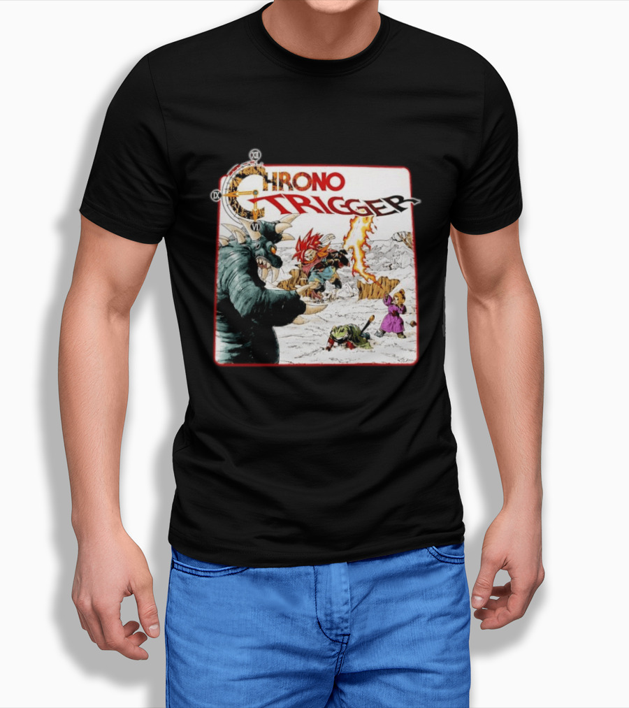 Chrono Trigger Iconic Gaming Adventure Characters And Battle Scene T-Shirt
