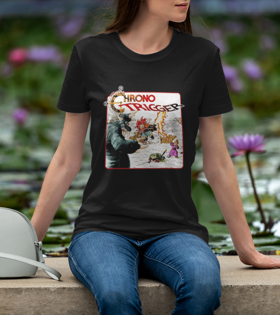 Chrono Trigger Iconic Gaming Adventure Characters And Battle Scene T-Shirt