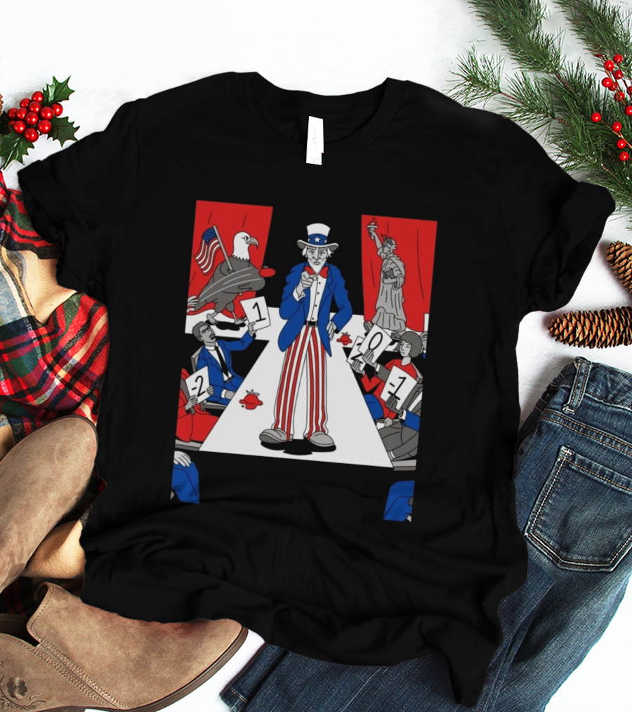 Uncle Sam Patriotic Symbol With Statue Of Liberty And American Eagle Political Commentary T-Shirt
