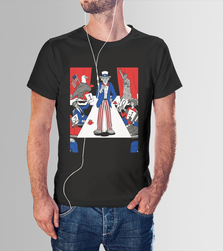 Uncle Sam Patriotic Symbol With Statue Of Liberty And American Eagle Political Commentary T-Shirt