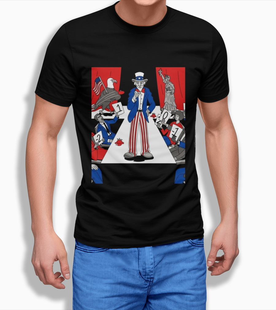 Uncle Sam Patriotic Symbol With Statue Of Liberty And American Eagle Political Commentary T-Shirt