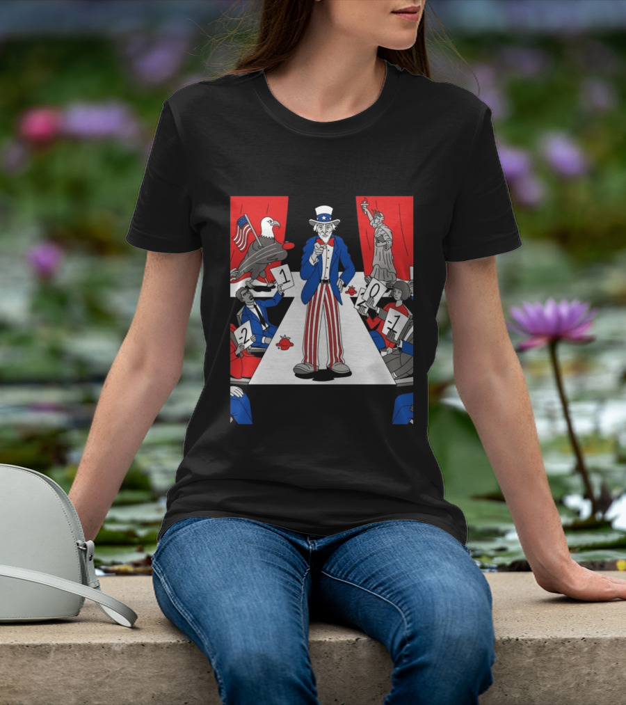 Uncle Sam Patriotic Symbol With Statue Of Liberty And American Eagle Political Commentary T-Shirt