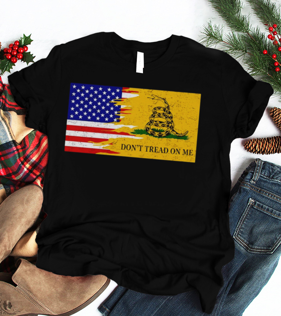 Don't Tread On Me American Flag Gadsden Snake T-Shirt
