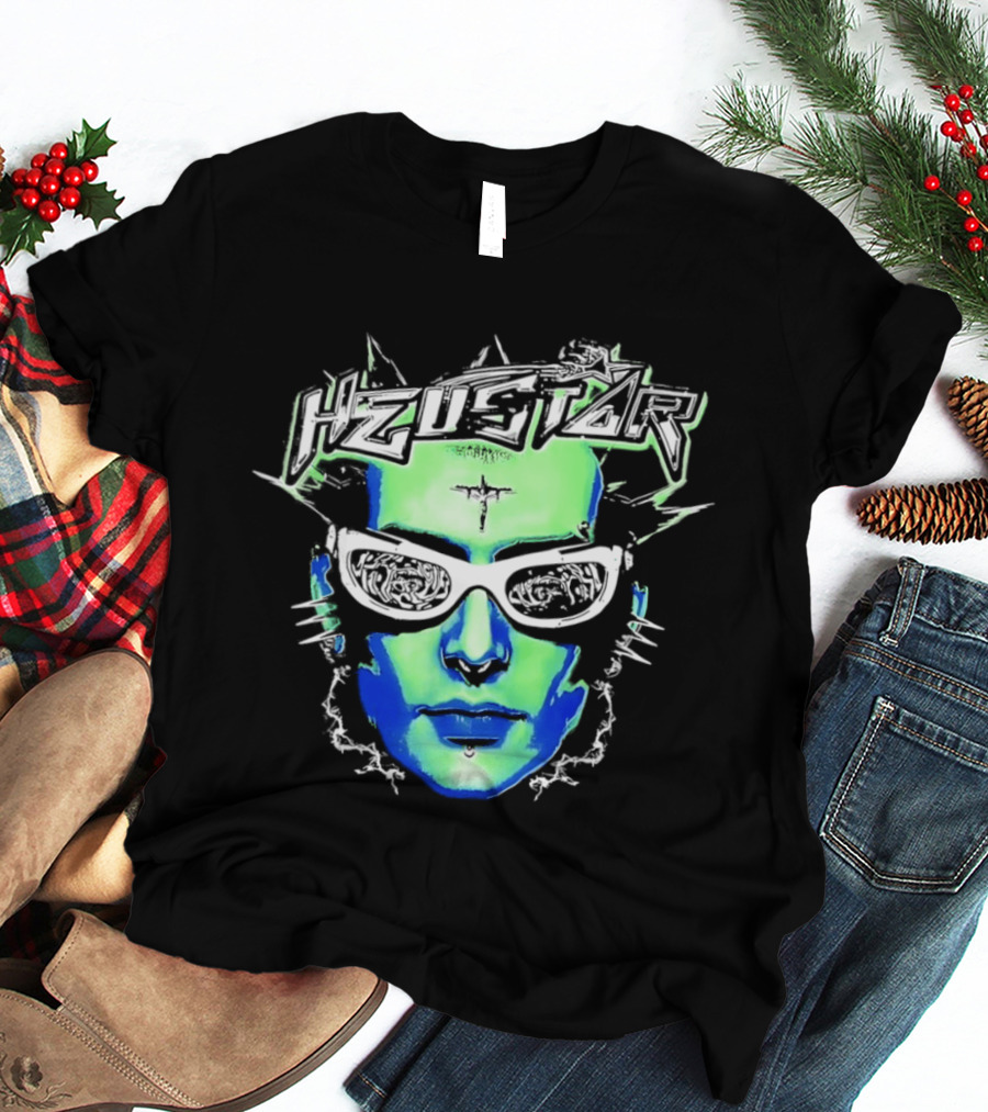 Heustar Face Futuristic Cyberpunk Digital Neon Aesthetic T-Shirt