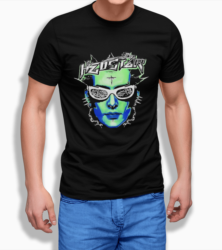 Heustar Face Futuristic Cyberpunk Digital Neon Aesthetic T-Shirt
