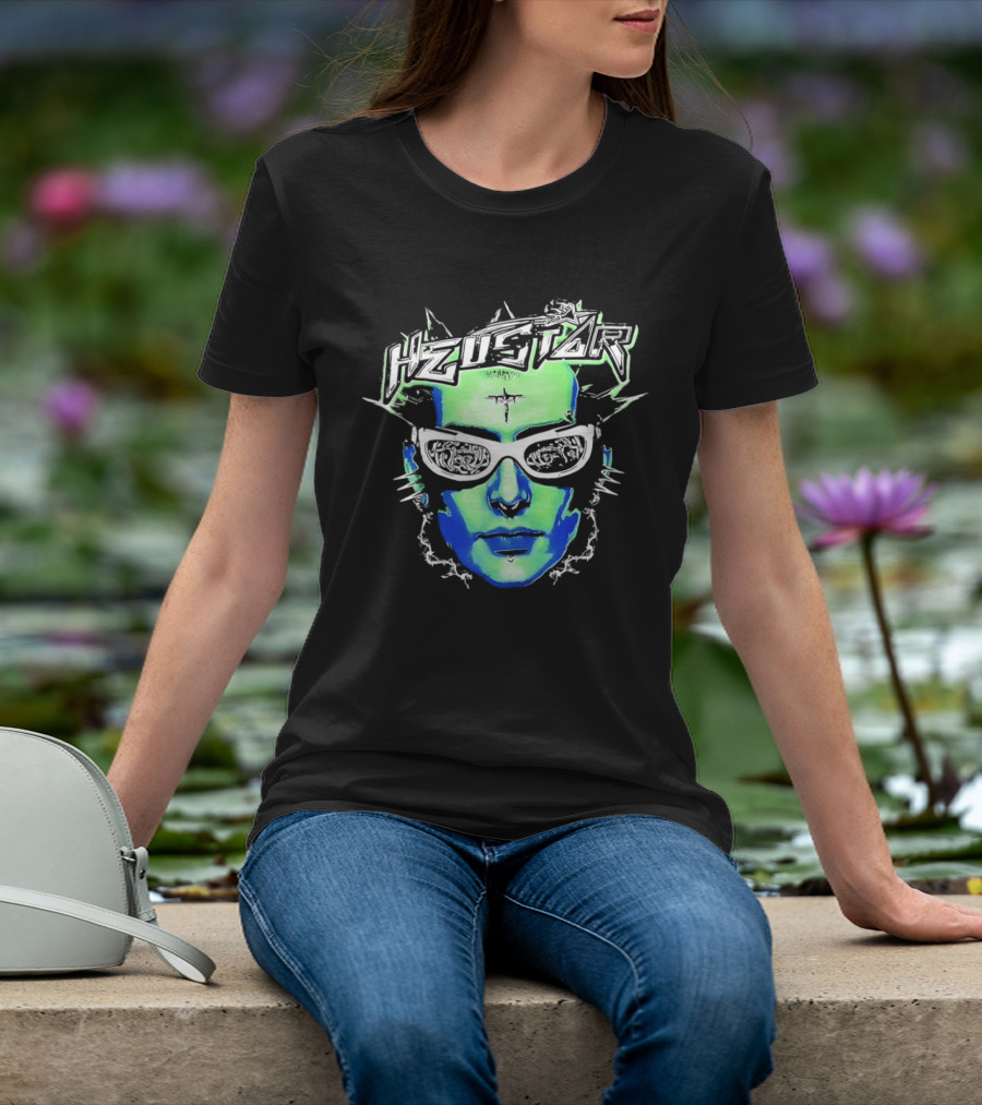 Heustar Face Futuristic Cyberpunk Digital Neon Aesthetic T-Shirt