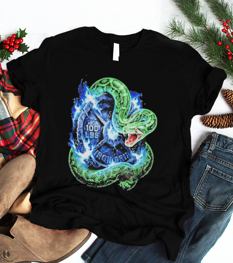 100 Lbs Iron Grip Snake With Lightning And Dumbbell T-Shirt