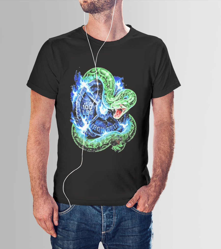 100 Lbs Iron Grip Snake With Lightning And Dumbbell T-Shirt