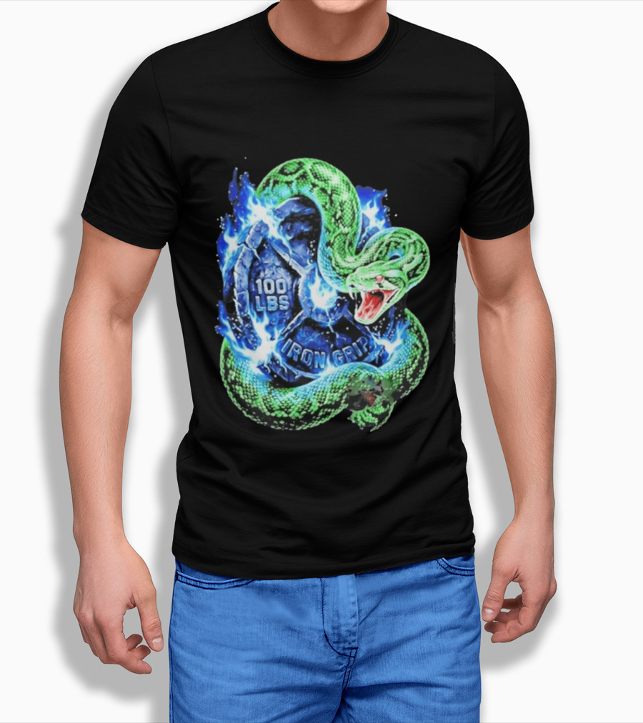 100 Lbs Iron Grip Snake With Lightning And Dumbbell T-Shirt
