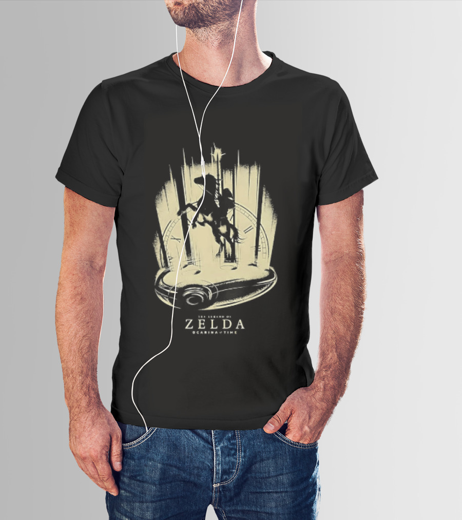 Link Riding Epona Castle Background Zelda Ocarina Of Time T-Shirt