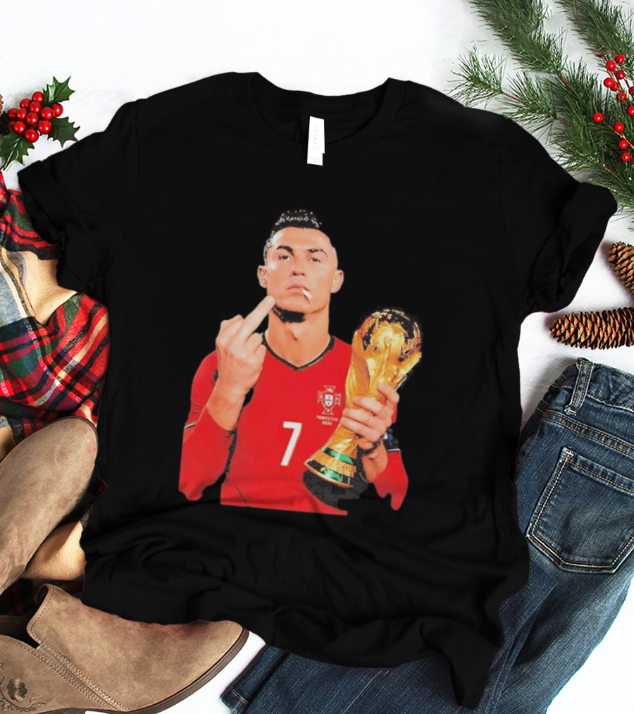 Cristiano Ronaldo Portugal 7 Middle Finger World Cup Trophy T-Shirt