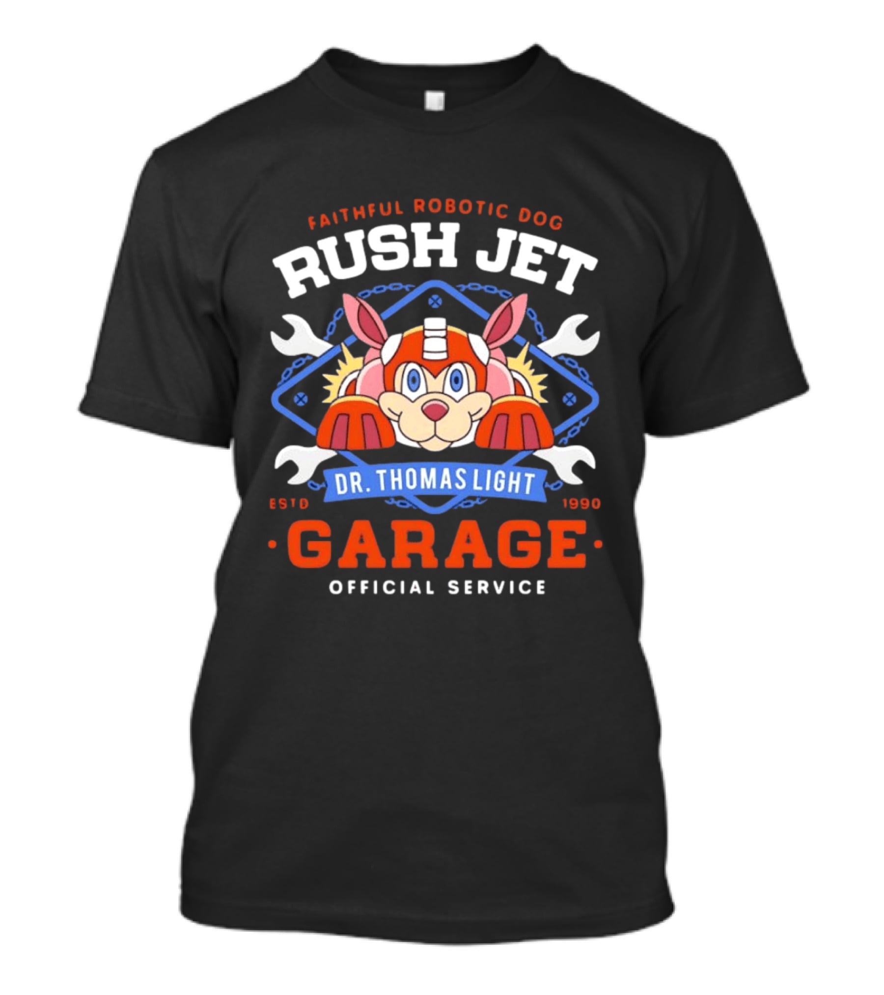 Faithful Robotic Dog Rush Jet Dr Thomas Light Garage Estd 1990 Official Service T-Shirt