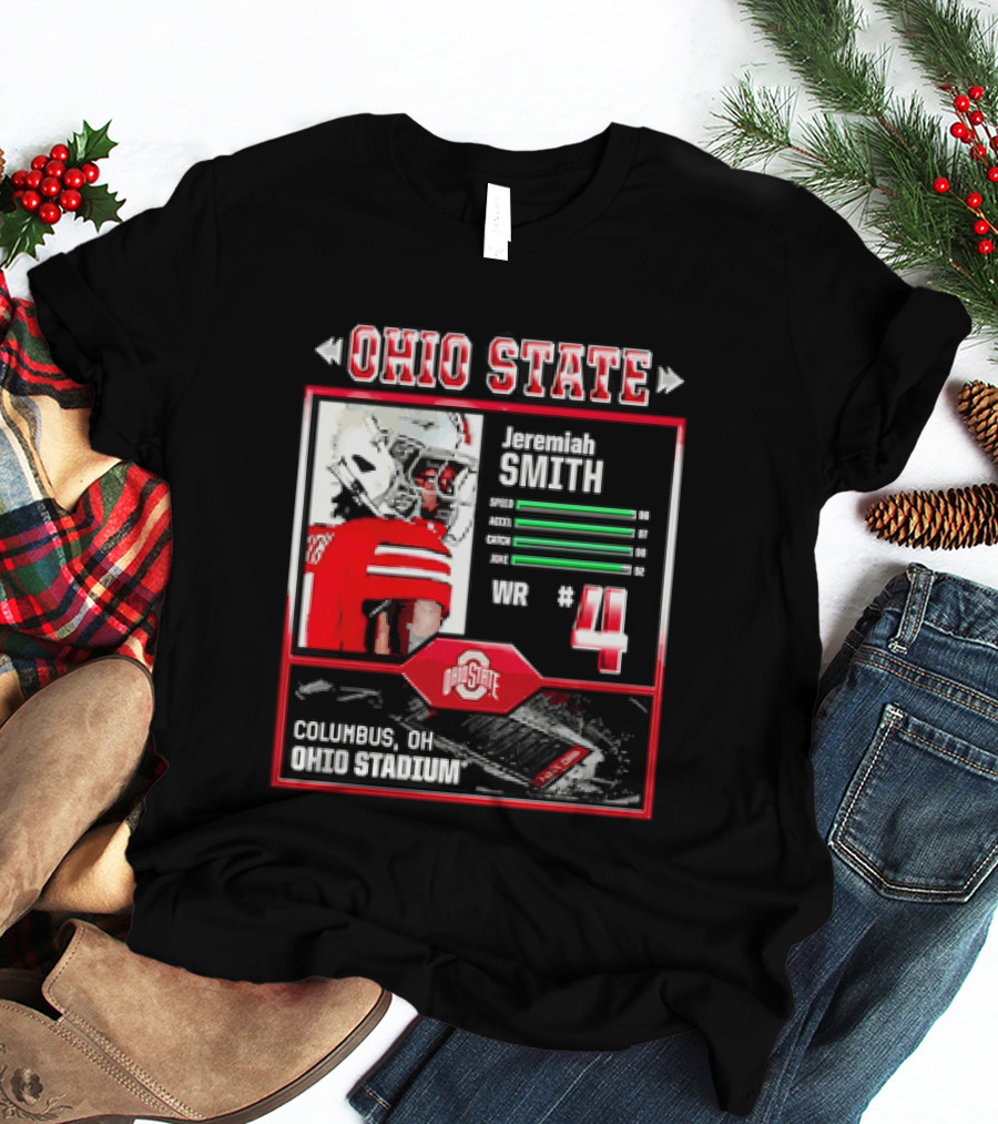 Ohio State Buckeyes Jeremiah Smith Columbus Football Ohio Stadium Number 4 T-Shirt