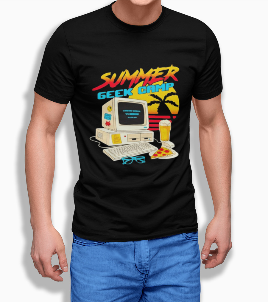 Summer Geek Camp Eat Sleep Code Repeat Loading Computer Pizza Beer T-Shirt