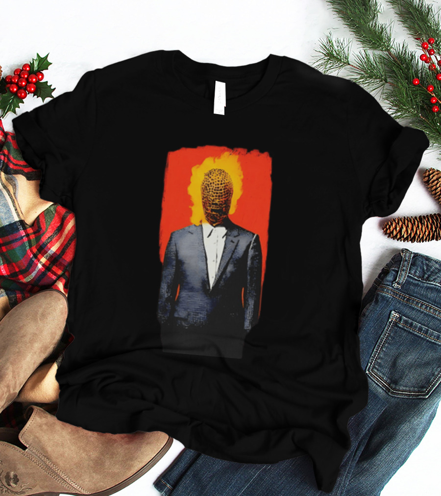 Ignition Man In Tuxedo With Fiery Head On Bold Red T-Shirt
