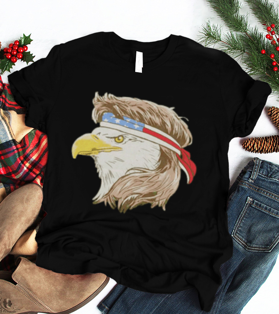 Bald Eagle With American Flag Bandana And Patriotic Hair T-Shirt