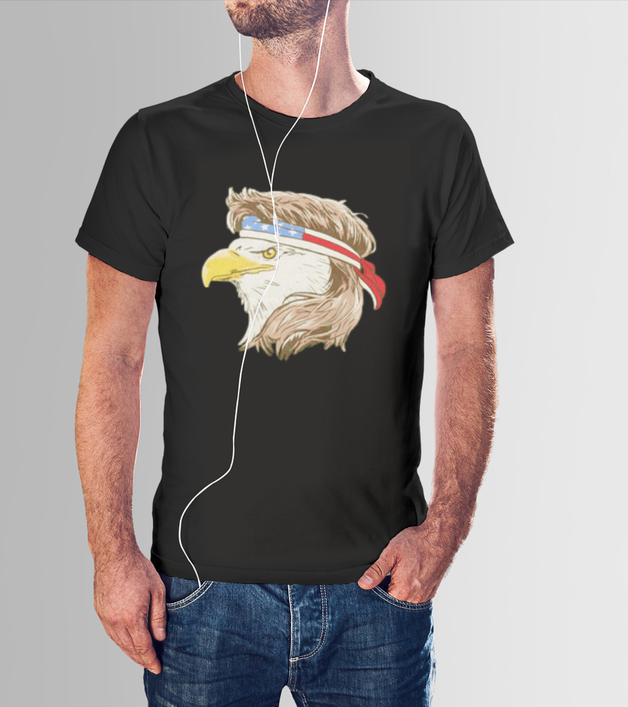 Bald Eagle With American Flag Bandana And Patriotic Hair T-Shirt