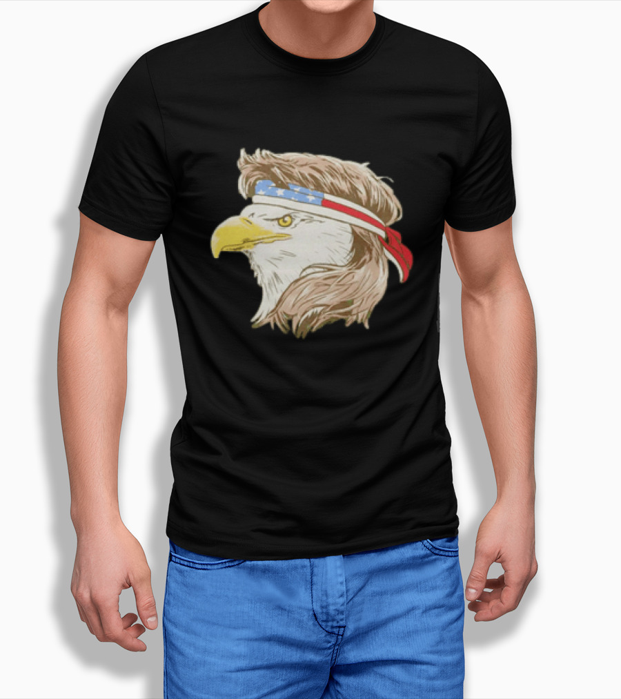 Bald Eagle With American Flag Bandana And Patriotic Hair T-Shirt