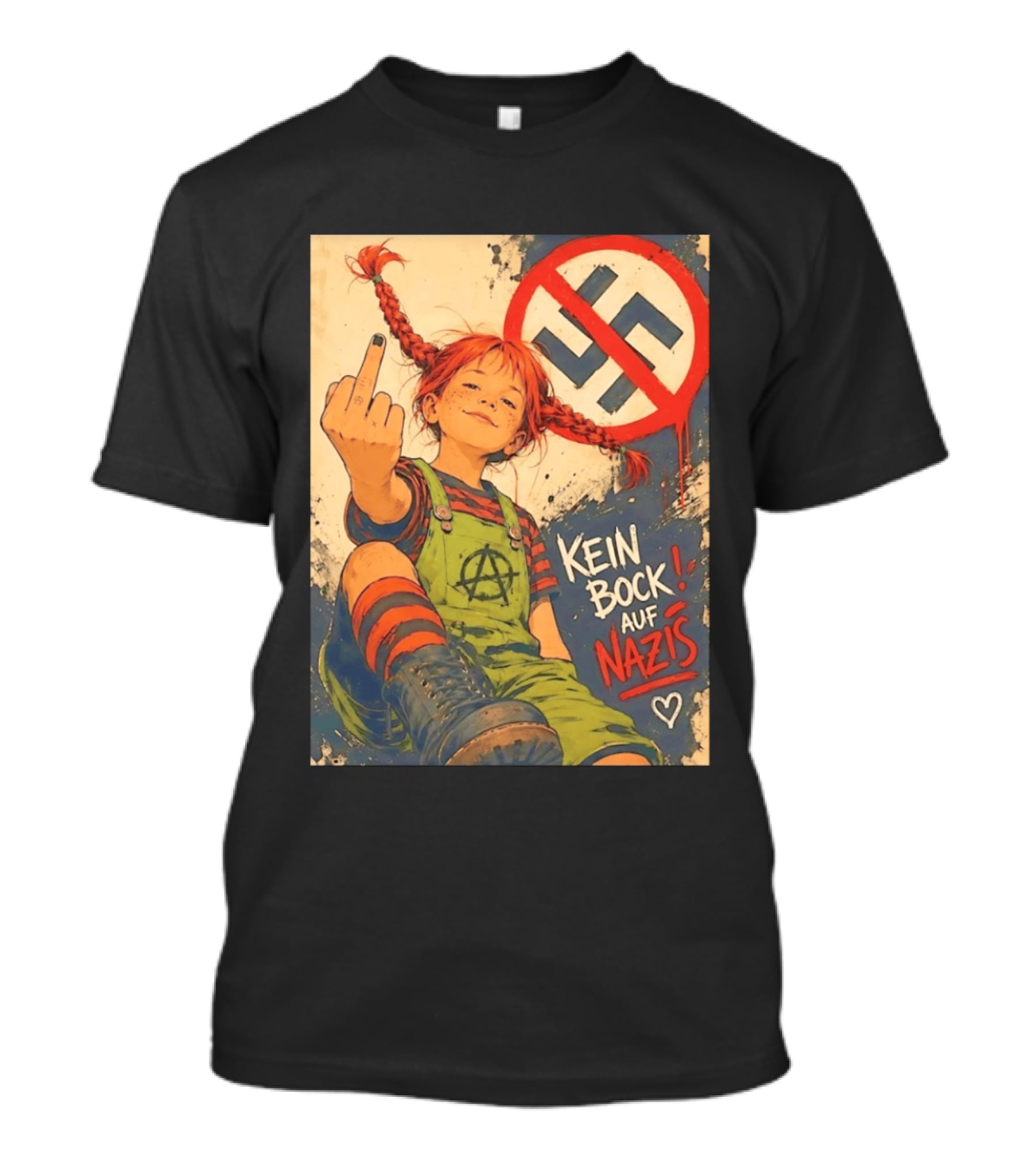 Pippi Longstocking Kein Bock Auf Nazis Middle Finger Anti Nazi Sign Anarchy T-Shirt
