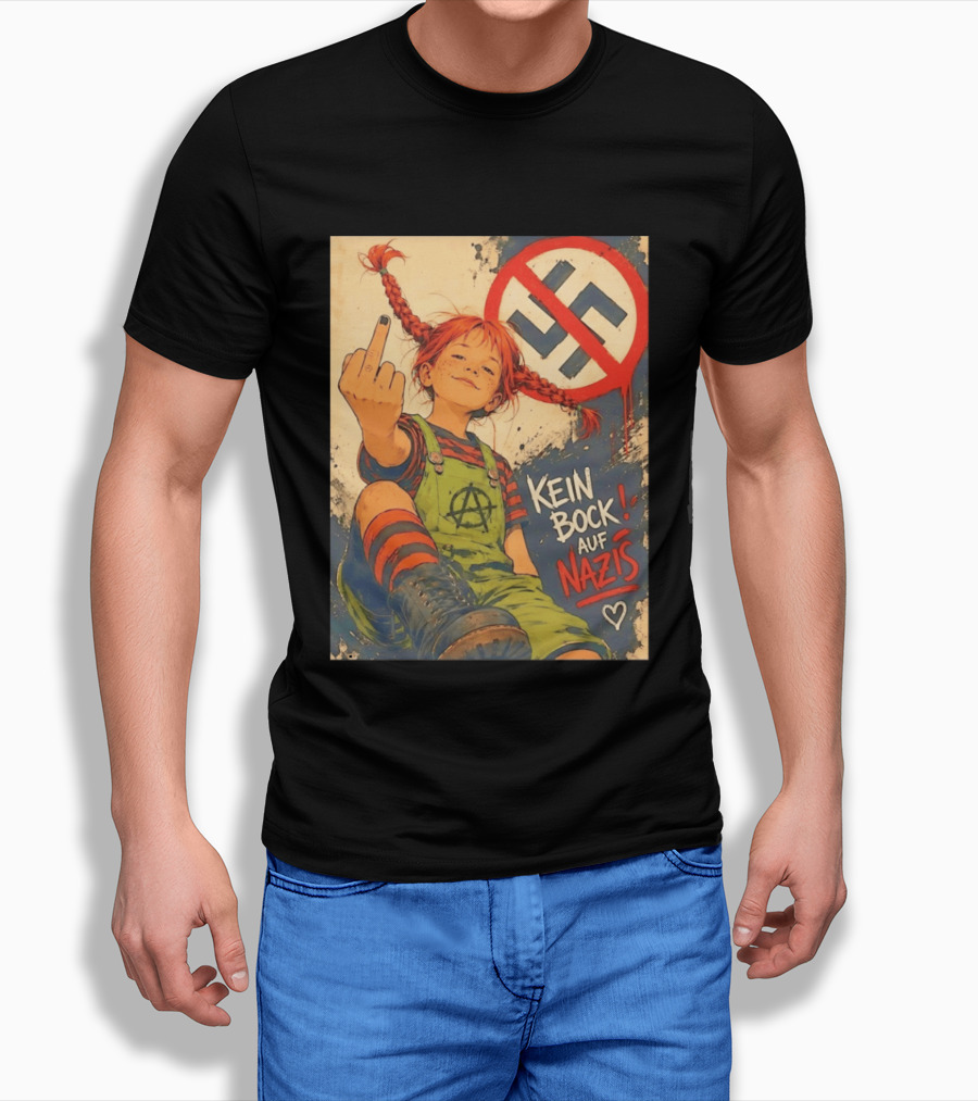 Pippi Longstocking Kein Bock Auf Nazis Middle Finger Anti Nazi Sign Anarchy T-Shirt