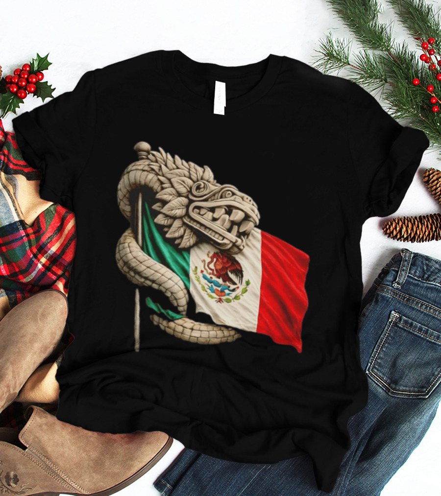 Quetzalcoatl Feathered Serpent Mexico Flag T-Shirt