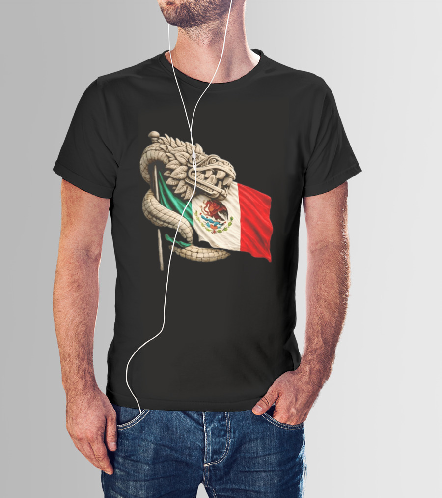 Quetzalcoatl Feathered Serpent Mexico Flag T-Shirt