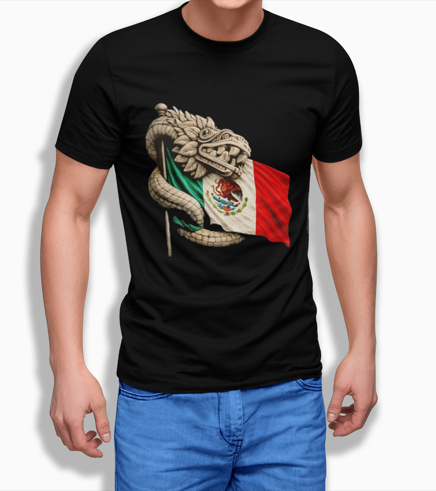 Quetzalcoatl Feathered Serpent Mexico Flag T-Shirt