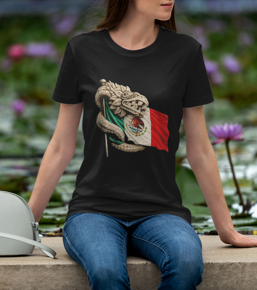 Quetzalcoatl Feathered Serpent Mexico Flag T-Shirt