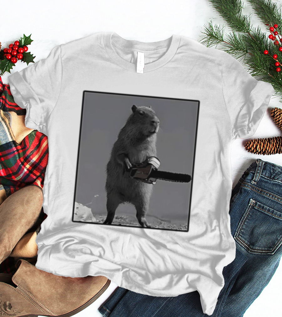 Capybara With Chainsaw Descent Into Madness Signs T-Shirt