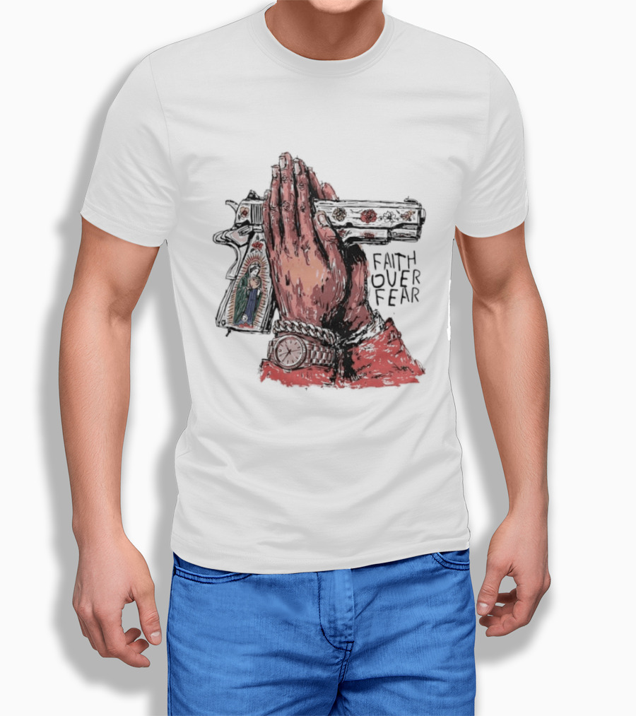 Our Lady Of Guadalupe Praying Hands Gun Faith Over Fear T-Shirt