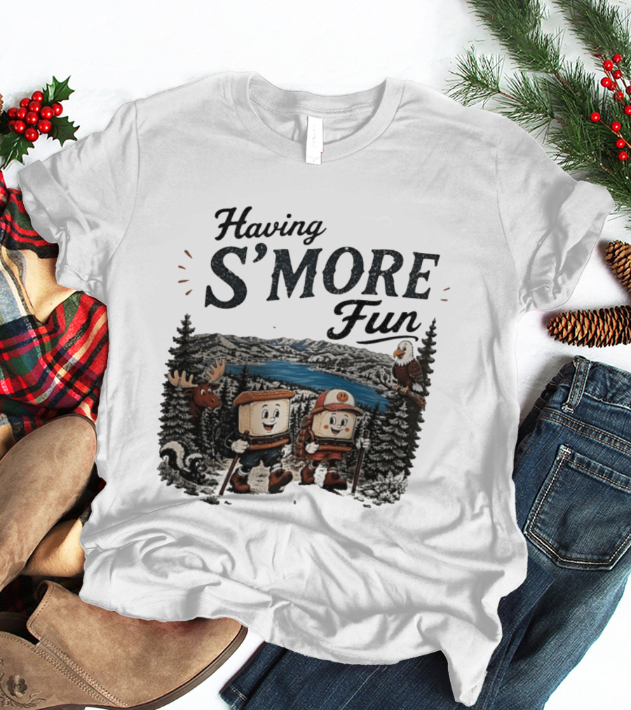 Having S'More Fun Camping Hiking At Bear Lake With Wildlife And Nature Scene T-Shirt