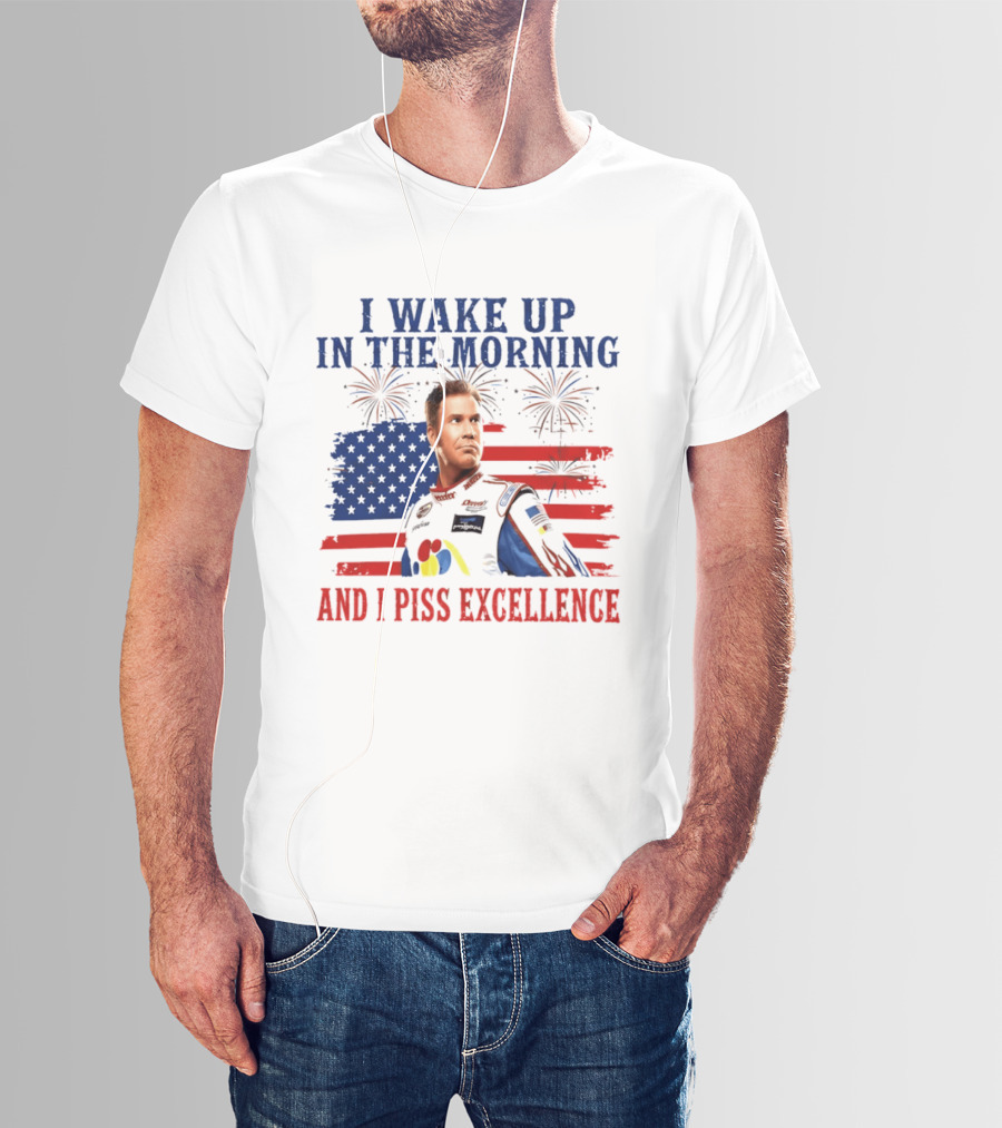 Ricky Bobby I Wake Up In The Morning And I Piss Excellence American Flag Fireworks 4th Of July T-Shirt
