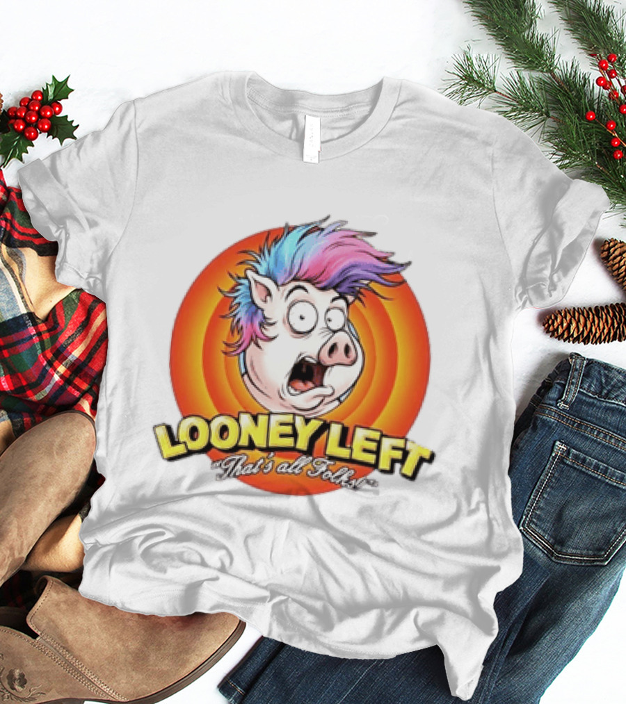 Looney Left That's All Folks Pig Psychedelic Hair Burst T-Shirt