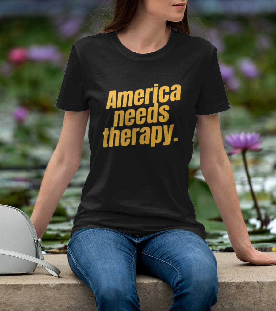 America Needs Therapy Brown Bold Yellow T-Shirt