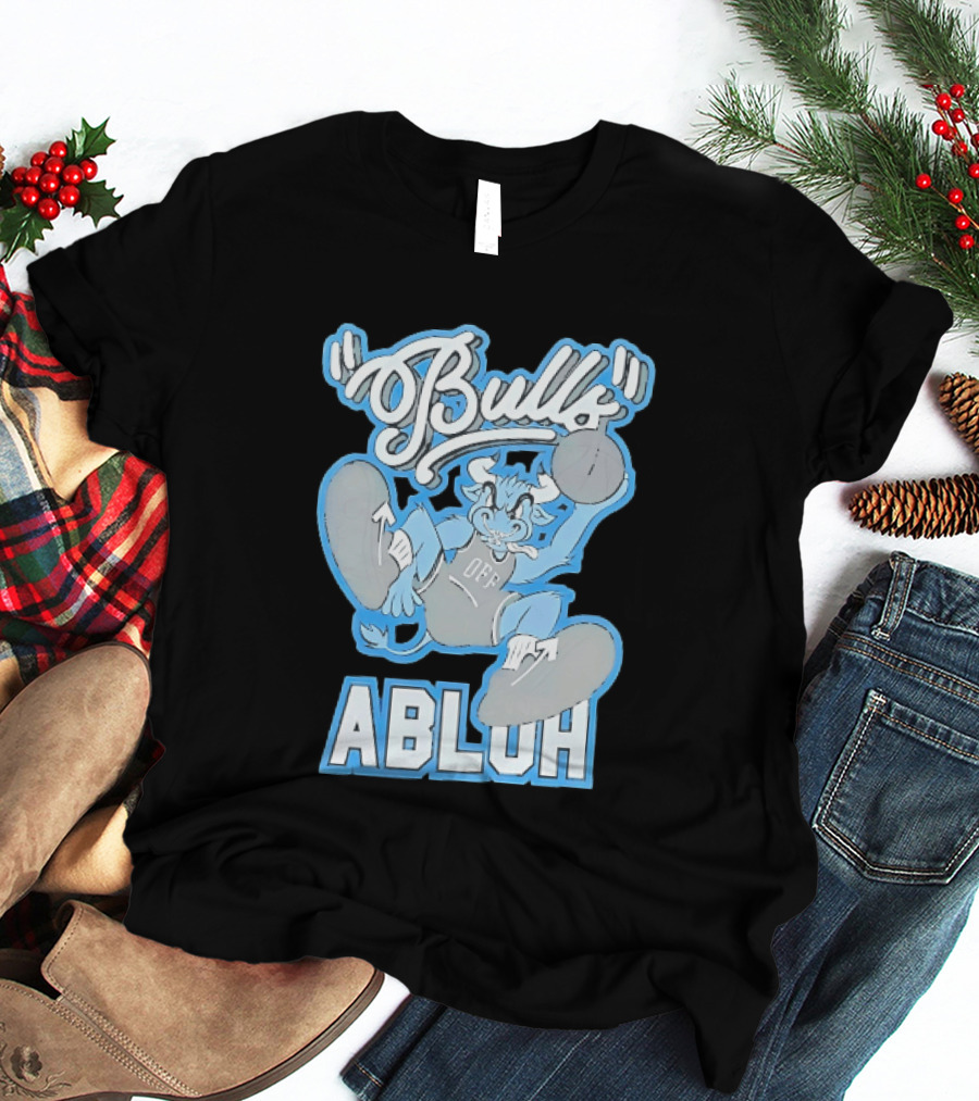 Bulls Abluh Off Blue Cartoon Basketball Character Jumping T-Shirt