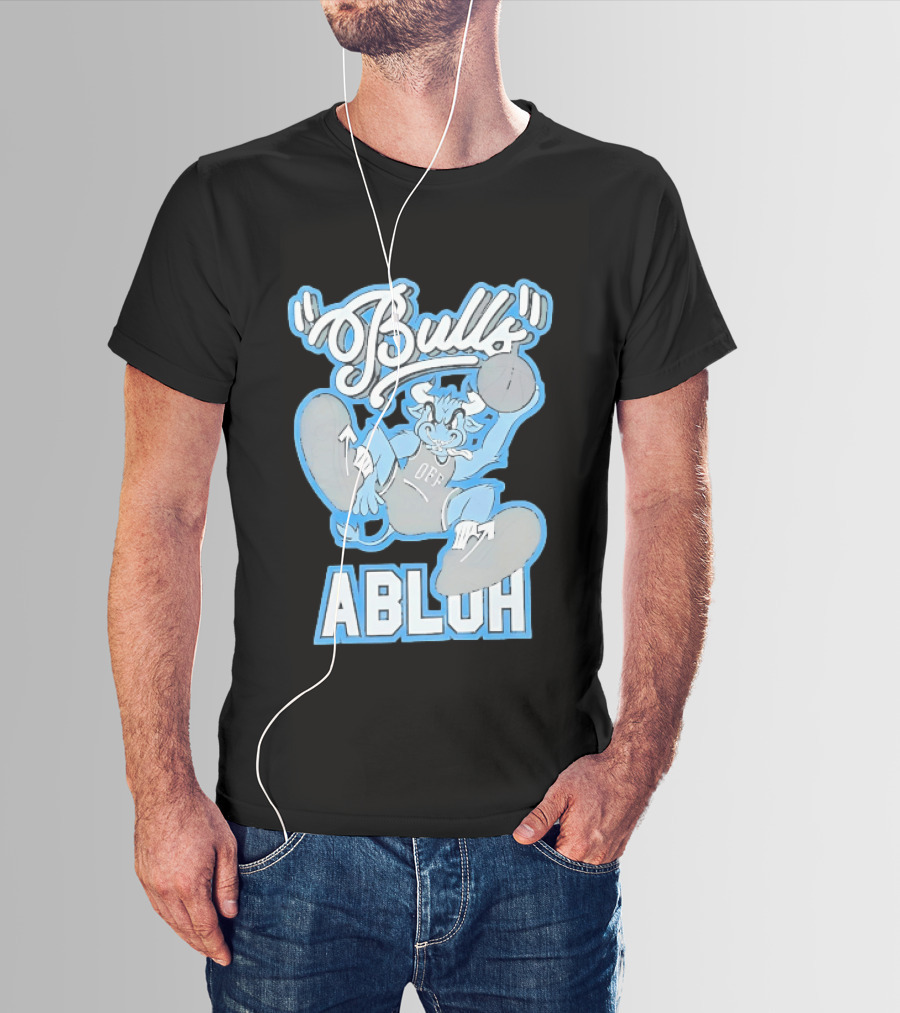Bulls Abluh Off Blue Cartoon Basketball Character Jumping T-Shirt