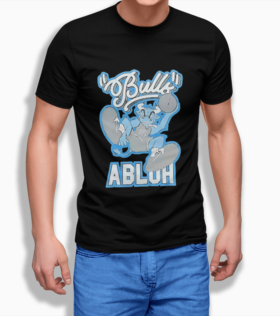 Bulls Abluh Off Blue Cartoon Basketball Character Jumping T-Shirt