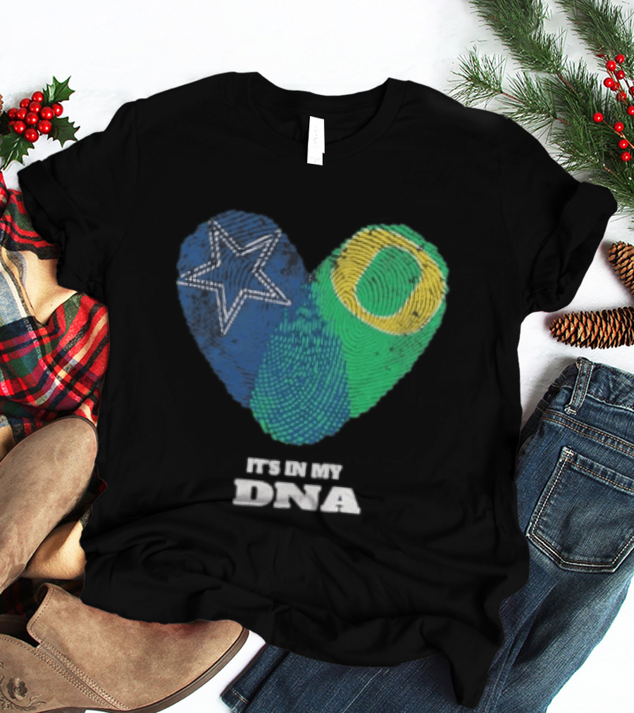 It's In My DNA Dallas Cowboys Oregon Ducks Heart Fingerprint T-Shirt