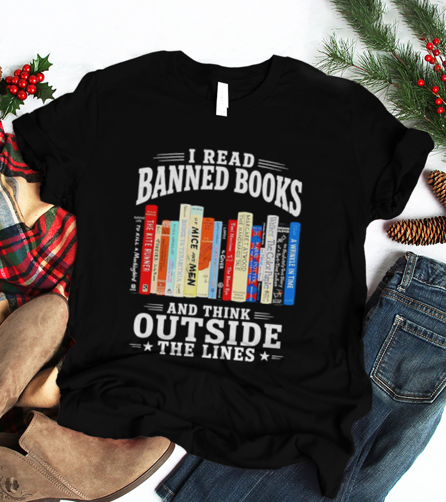 I Read Banned Books And Think Outside The Lines Book Titleshelves T-Shirt