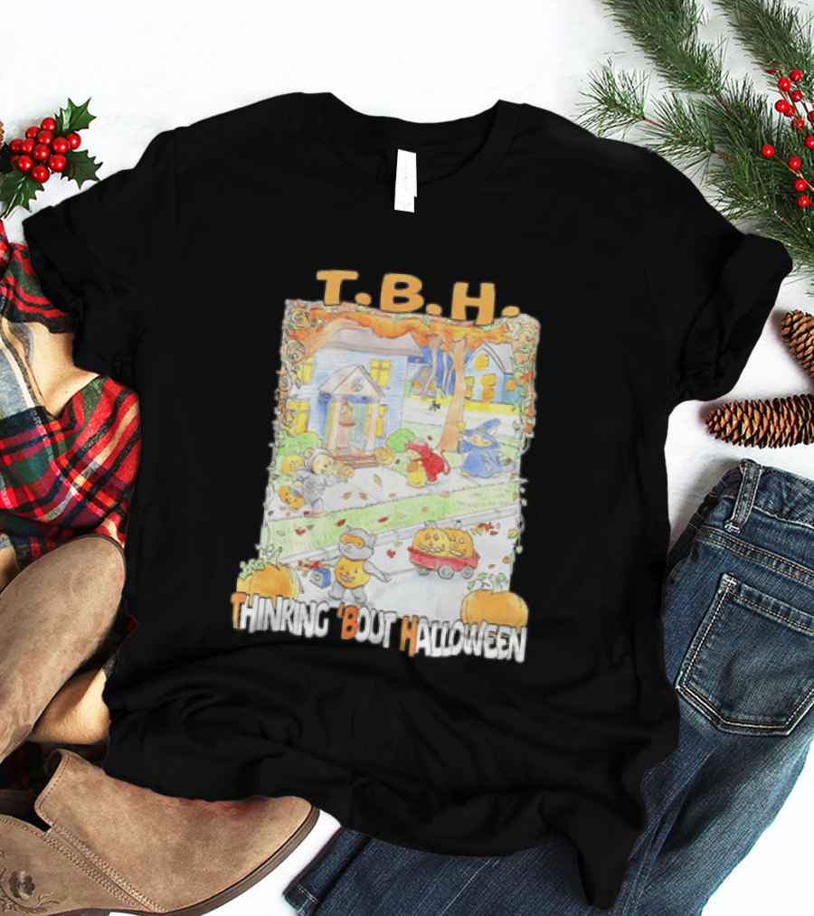 TBH Thinking 'Bout Halloween Animal Trick Or Treaters Fall Street Scene T-Shirt