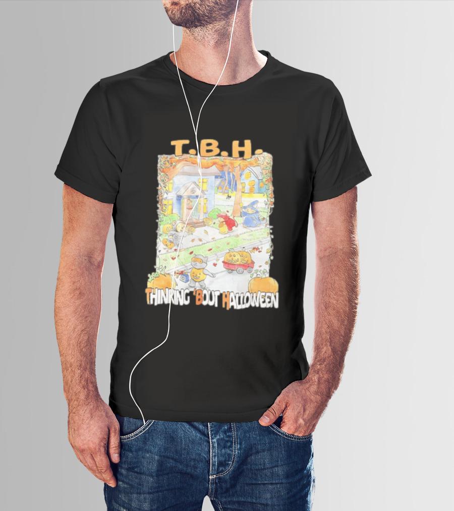 TBH Thinking 'Bout Halloween Animal Trick Or Treaters Fall Street Scene T-Shirt