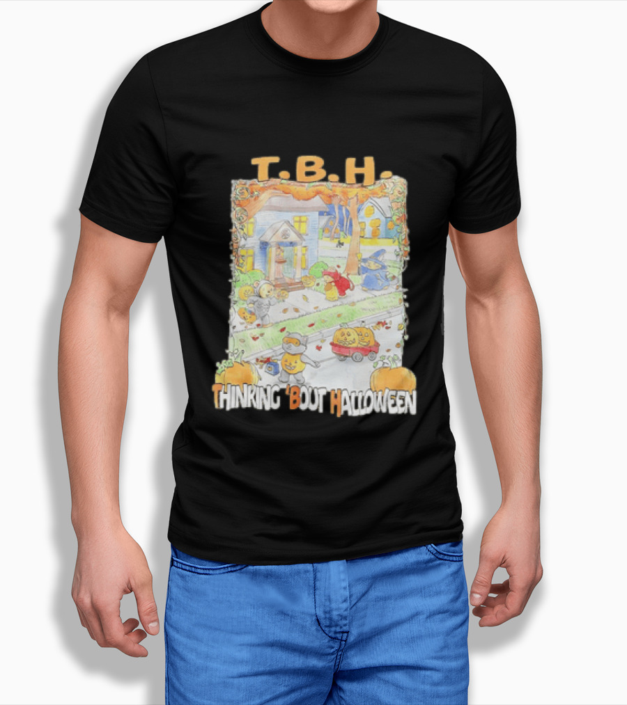 TBH Thinking 'Bout Halloween Animal Trick Or Treaters Fall Street Scene T-Shirt