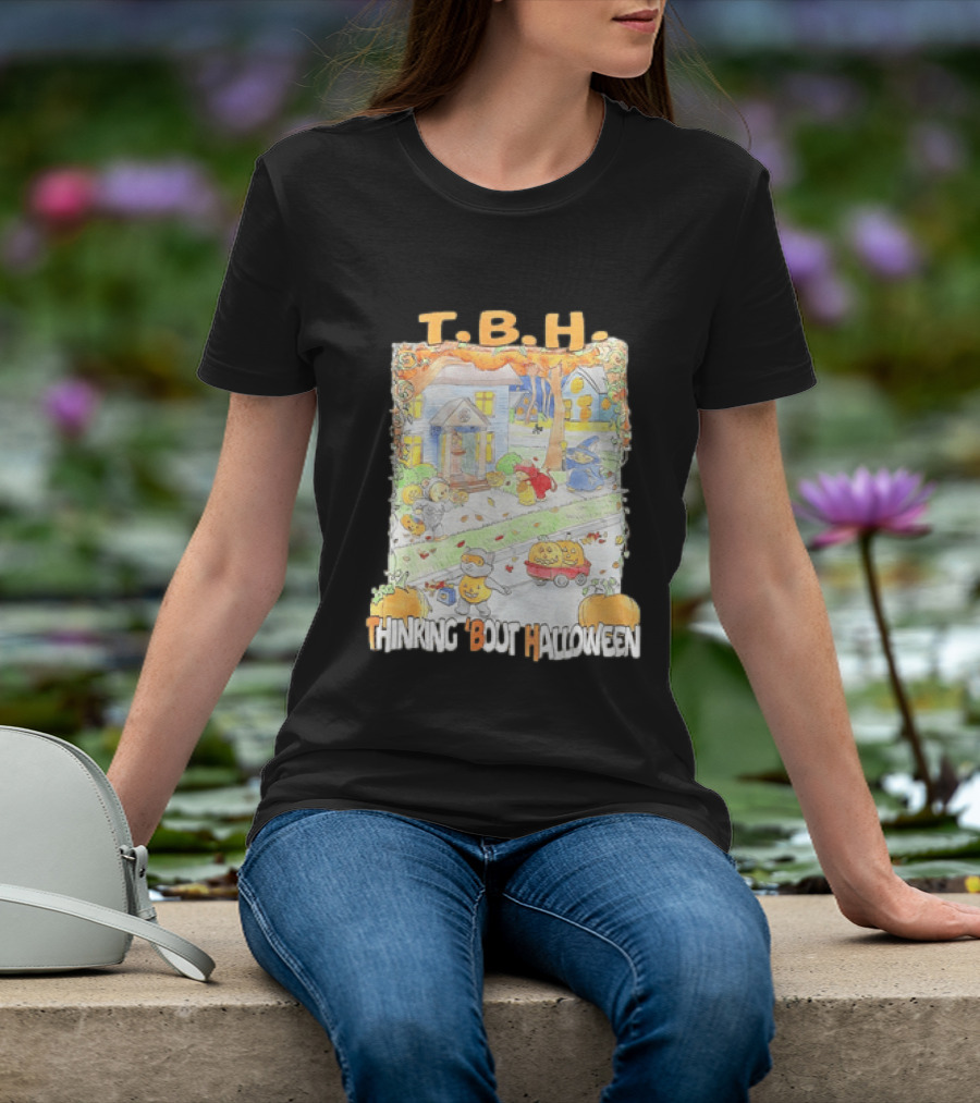 TBH Thinking 'Bout Halloween Animal Trick Or Treaters Fall Street Scene T-Shirt
