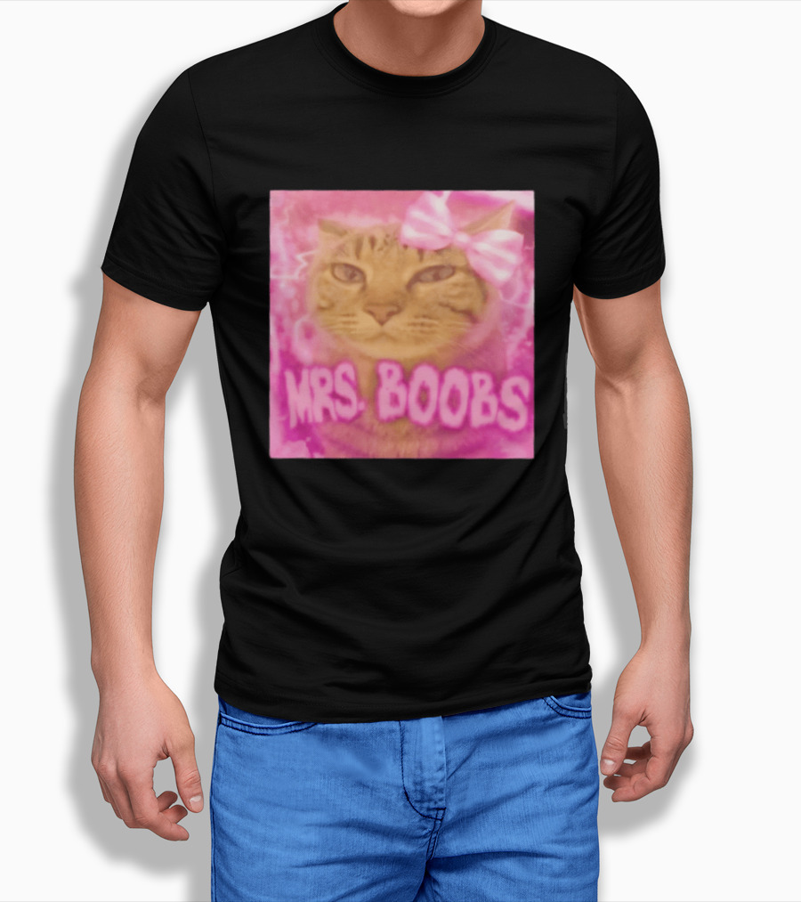 Mrs Boobs Cat Pink Aesthetic With Bow T-Shirt