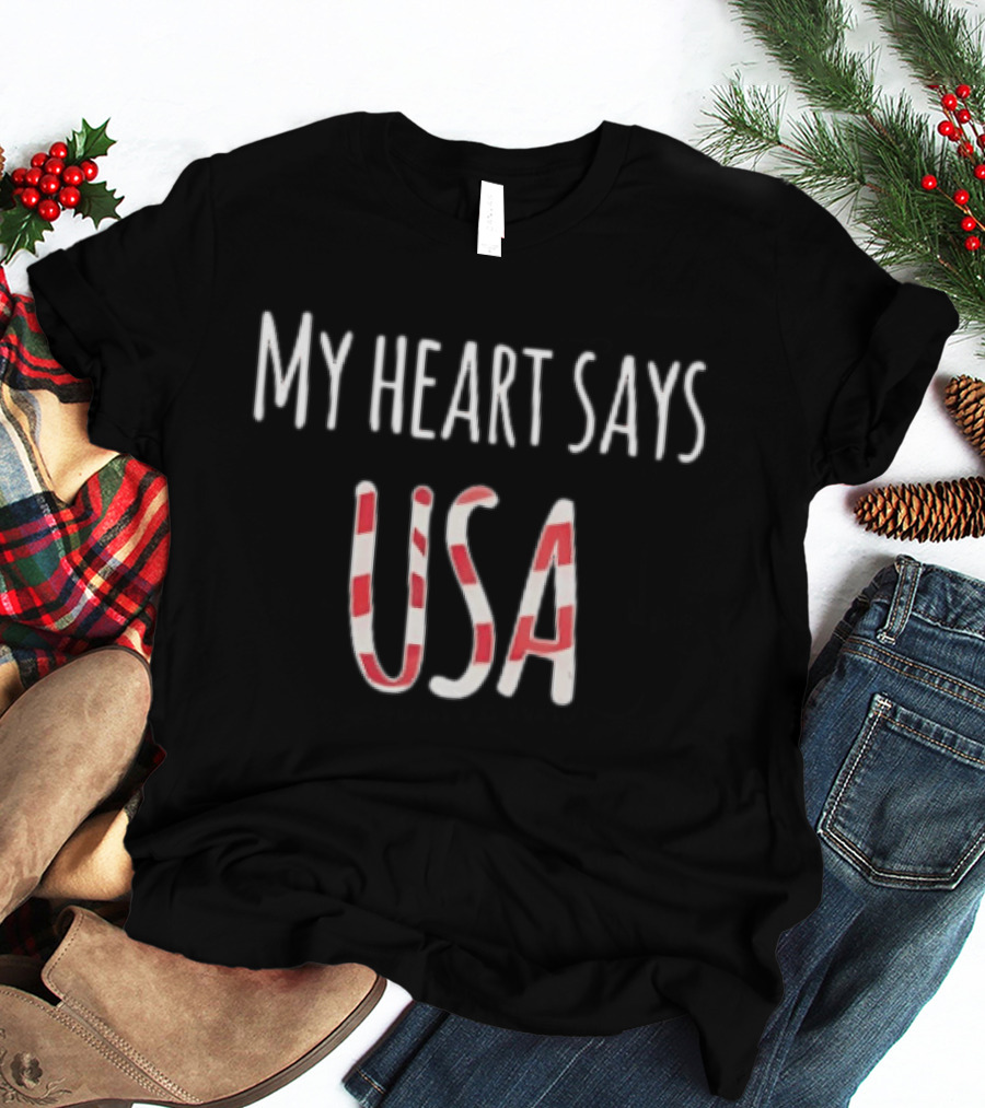 My Heart Says USA Red White Stripes T-Shirt